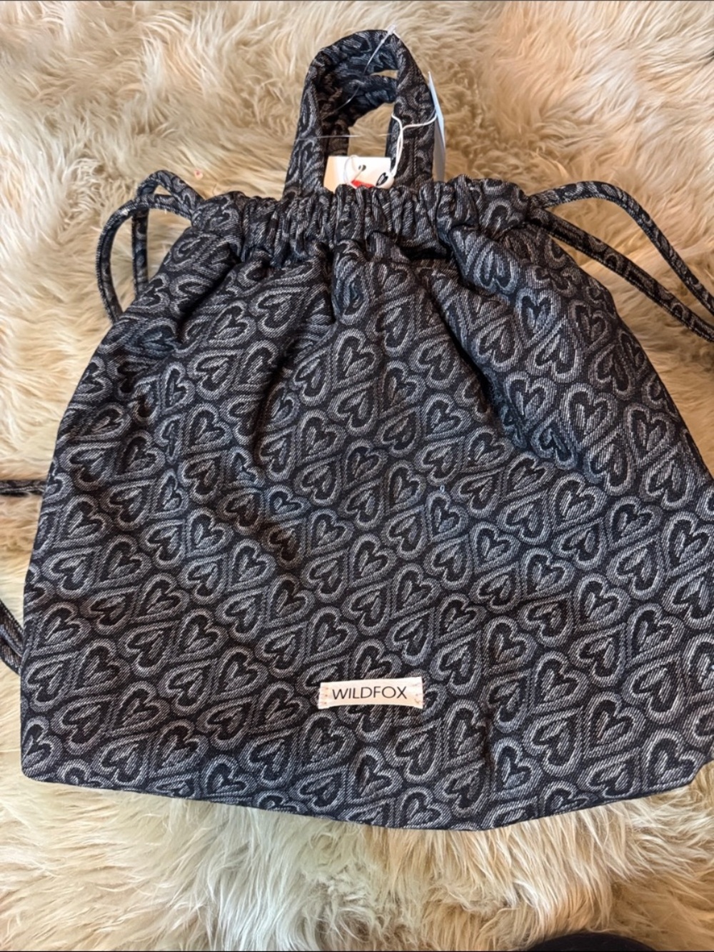 Wildfox Black Heart Drawstring Backpack/Sling/Tote